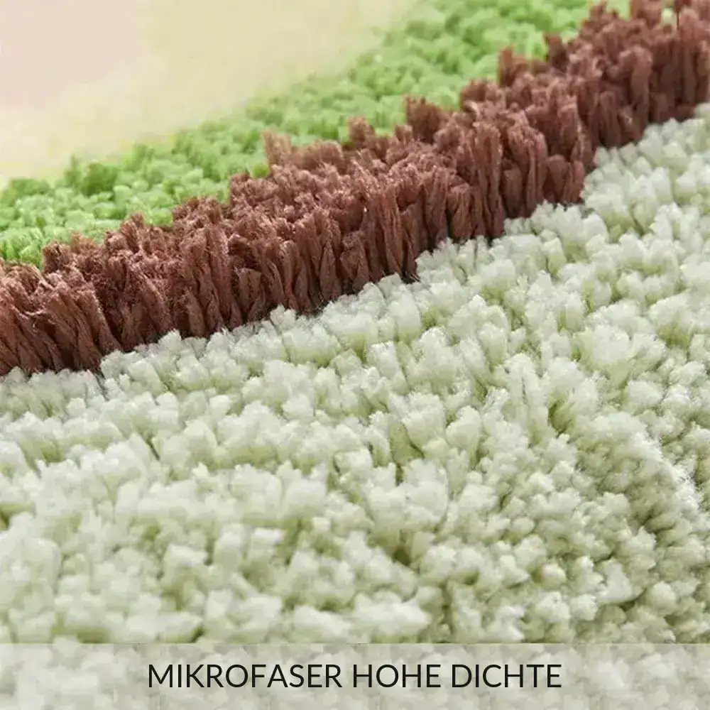 Grün-braun-weißer Badezimmerteppich aus Mikrofaser mit hoher Dichte für Komfort und Trocknung.
