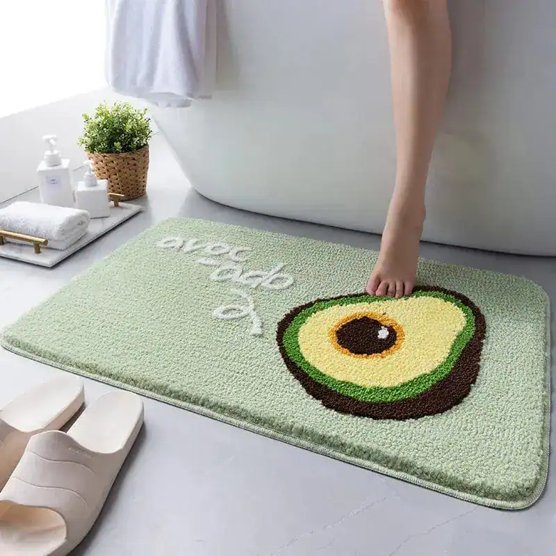 Grün Badezimmerteppich mit Avocado-Motiv, Komfort Badematte für Dusche oder Badewanne.