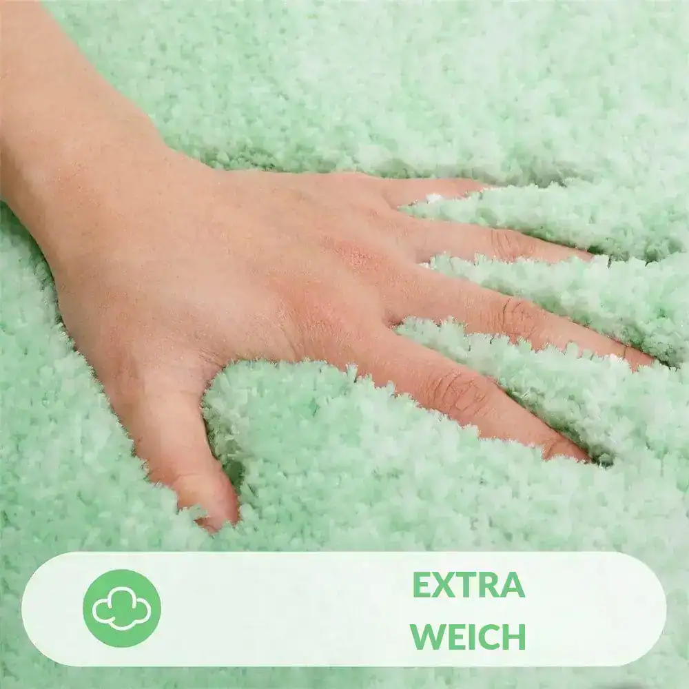 Hellgrüner Badezimmerteppich mit weicher Textur, extra weich und komfortabel für das Bad.