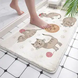 Badezimmerteppich mit Katzenmotiv, weich und rutschfest für Bad und Dusche.