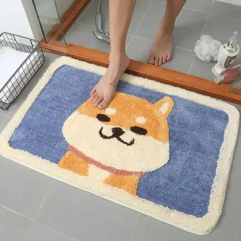 Kinder-Badezimmerteppich mit Shiba Inu-Motiv, weich und rutschfest fürs Bad.