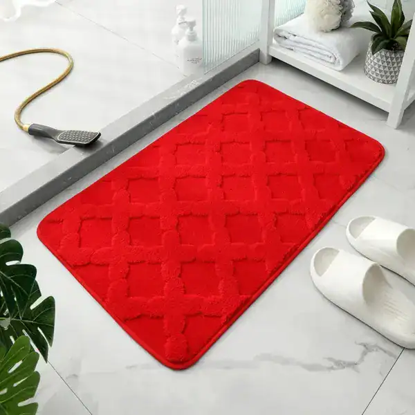 Rot Microfaser Badezimmerteppich mit Muster, Badematte für Duschbereich.