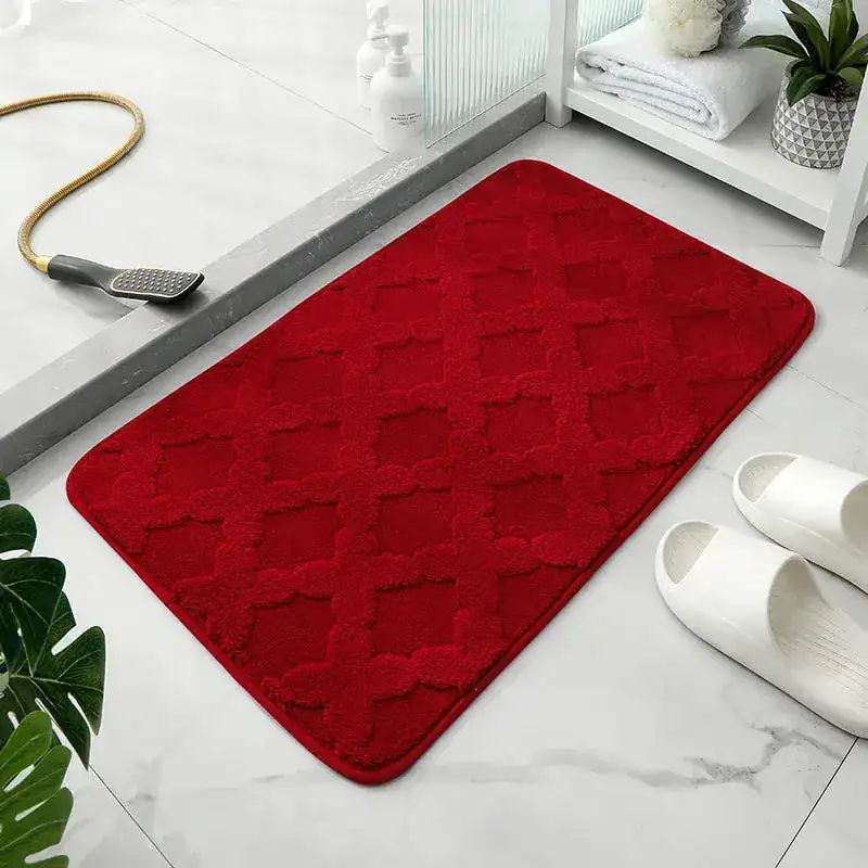 Rot Microfaser Badezimmerteppich mit Muster, Badematte für Duschbereich.