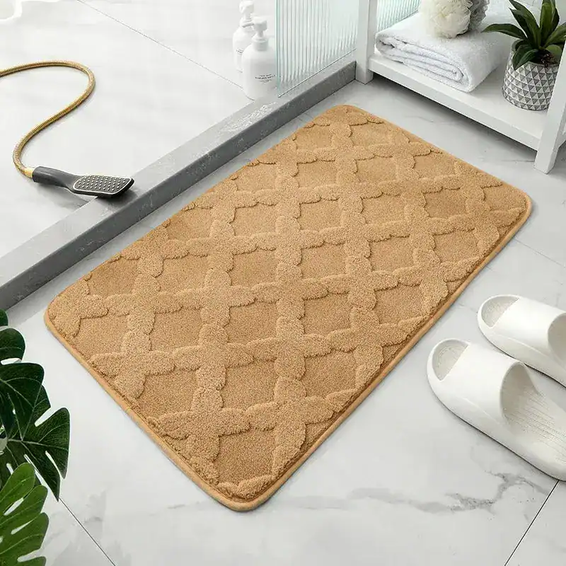 Badezimmerteppich Microfaser mit geometrischem Muster, beige, für Bad und Dusche.