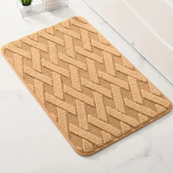 Badezimmerteppich mit geometrischem Muster, bequem und rutschfest für Bad und Dusche.