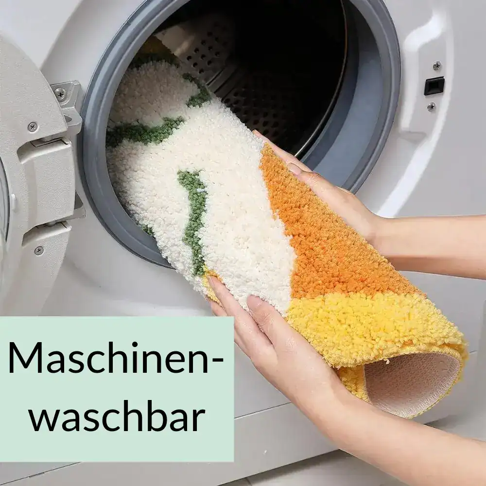 Orange Badezimmerteppich, waschbar in Maschine, flauschig und farbenfroh.