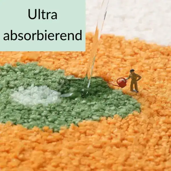 Orange Badezimmerteppich mit ultra-absorbierender Oberfläche, Wasser wird schnell aufgenommen.