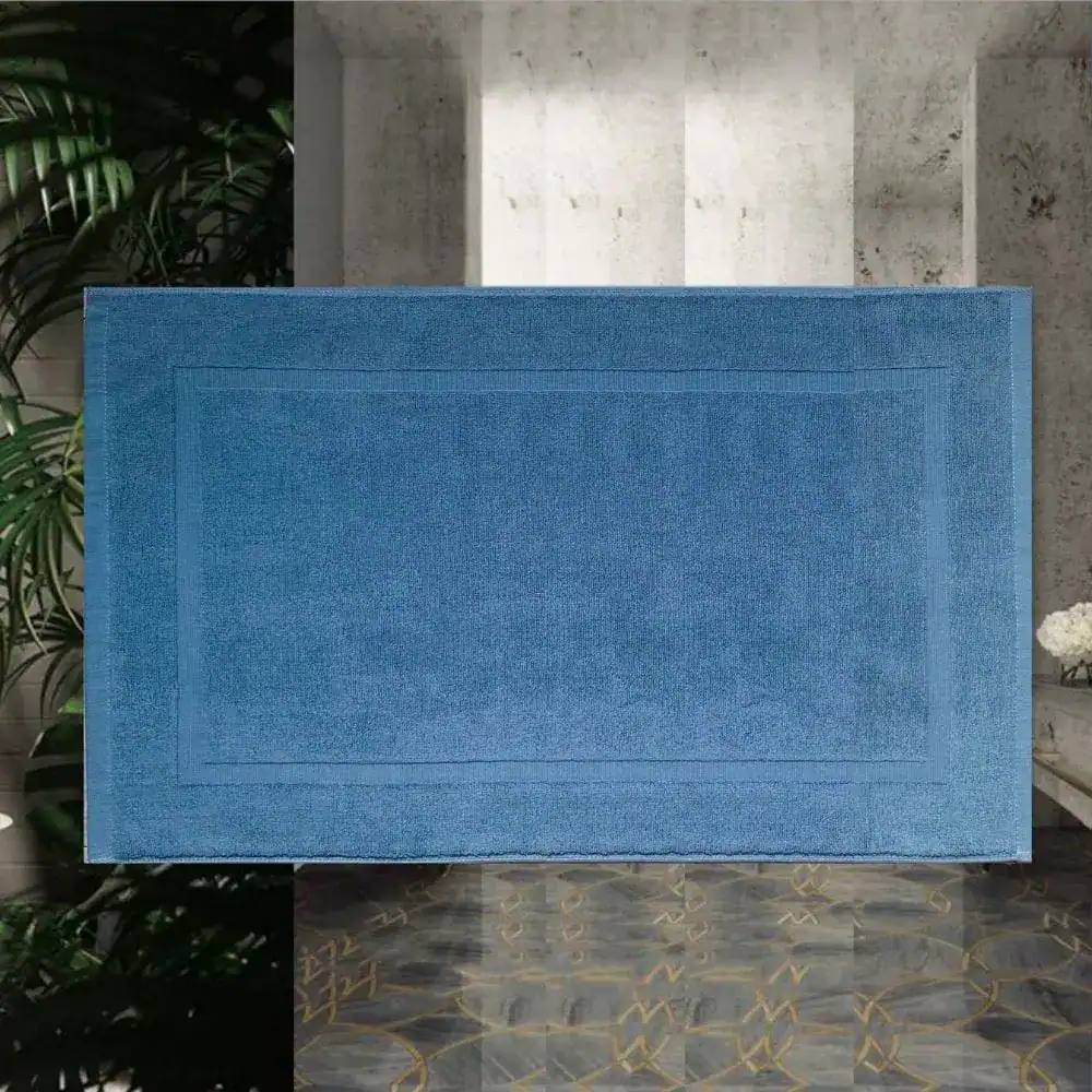 Badezimmerteppich Petrol, weicher Badematte mit Bordüre für moderne Badezimmer.
