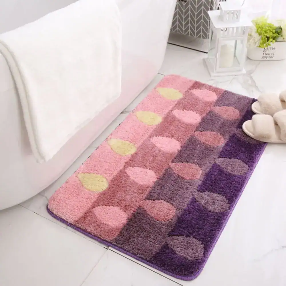 Pink Badezimmerteppich mit Blättermuster, weicher Badematte für Dusch- und Badbereich.