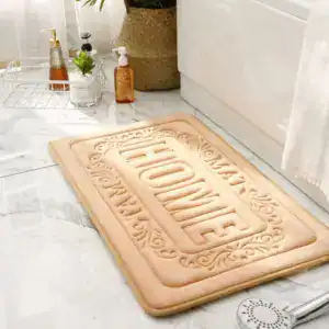 Rechteckiger Badezimmerteppich mit 'HOME'-Aufdruck, weicher Badematte für Dusch- und Badbereich.