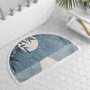 Schmaler Badezimmerteppich mit Mond- und Bambusmotiv für Badewanne.
