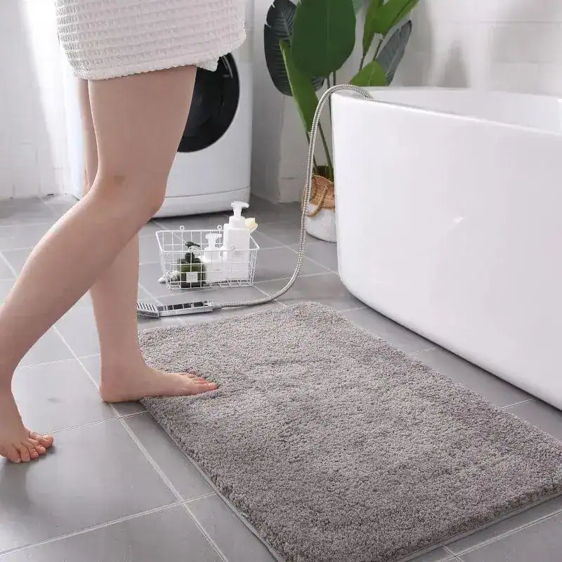 XXL Badezimmerteppich grau, weicher Fußbodenbelag für Bad, Komfort Badematte.