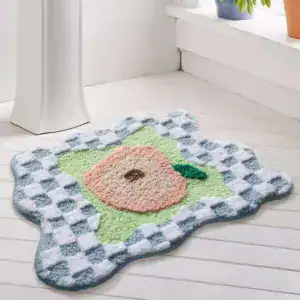 Badteppich Apricot mit Blumenmotiv, weicher Hochflor-Teppich für Badezimmer.