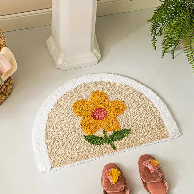 Badteppich mit Blumenmuster, halbrund, für Badezimmer, weich und trocknend.
