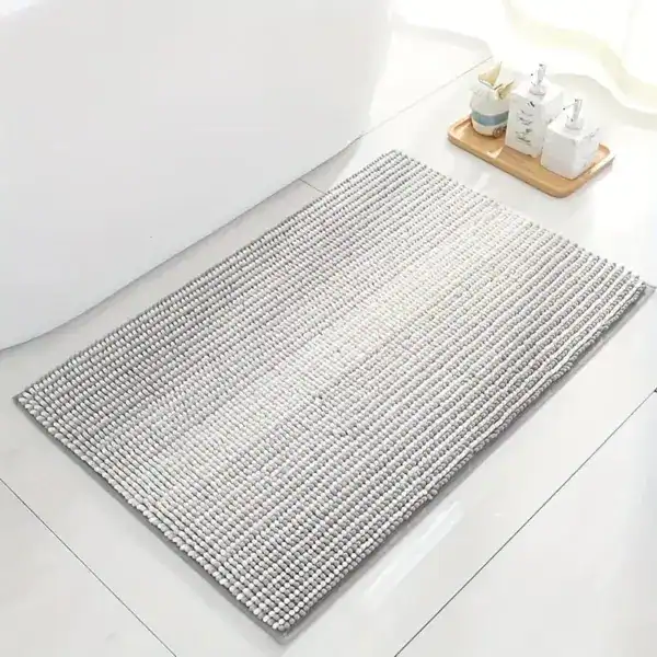 Badteppich Chenille grau, strukturiert, für Badezimmer, rutschfest, weich.