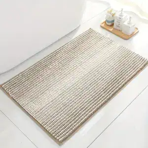 Badteppich Chenille in Beige mit strukturiertem Muster, ideal für Bad und Dusche.