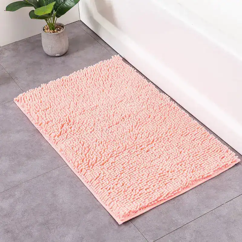 Pink Chenille Badteppich 60x90 cm, weicher Fußbodenbelag für Badezimmer.
