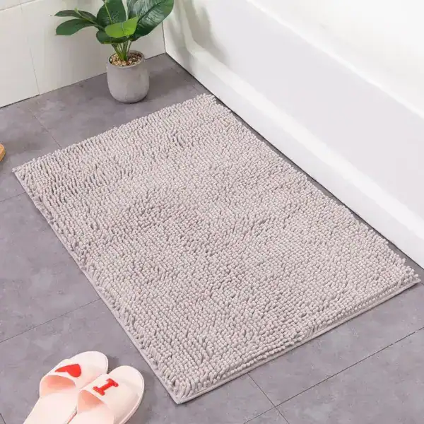 Badteppich Chenille 60x90 cm, weicher grauer Badematte für Dusch- und Badezimmer.