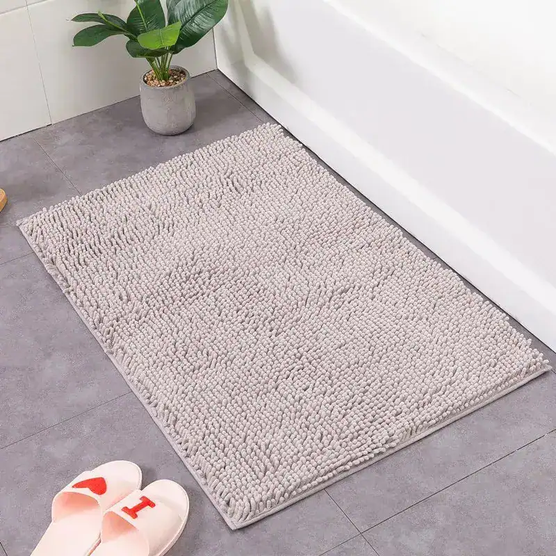 Badteppich Chenille 60x90 cm, weicher grauer Badematte für Dusch- und Badezimmer.