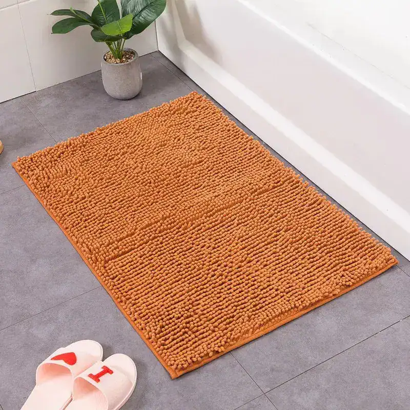 Badteppich Chenille in Orange, 60x90 cm, weicher Fleece-Teppich für Bad und Dusche.