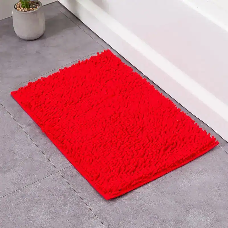Rot Chenille Badteppich 60x90 cm, weicher Fußbodenbelag für Badezimmer.