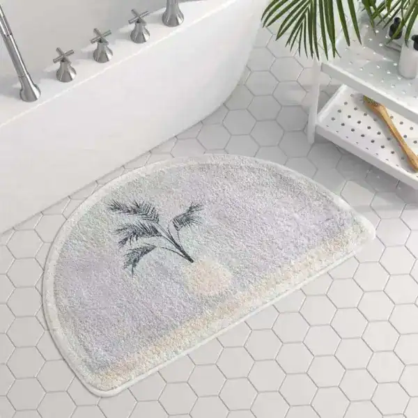 Halbrund Badteppich mit Pflanzenmotiv, weicher Mikrofaser, für Dusch- und Badbereich.