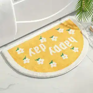 Happy Badematte mit Blumenmotiv und gelbem Design für Badezimmer.