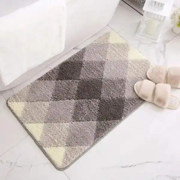 Badteppich Karo Muster, weicher flauschiger Badematte für Dusch- und Badzimmer.