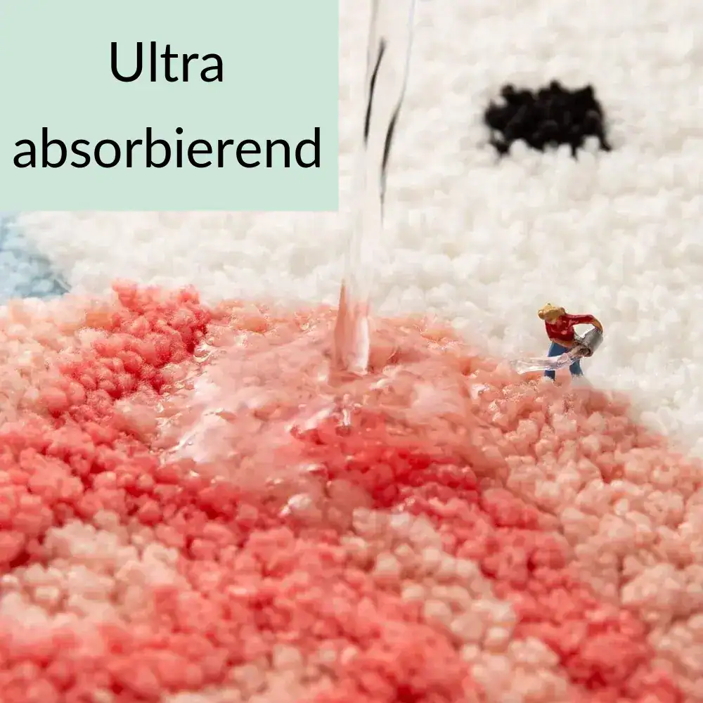 Ultra absorbierender Badteppich mit Katzenmotiv, Wasser wird sofort aufgenommen.