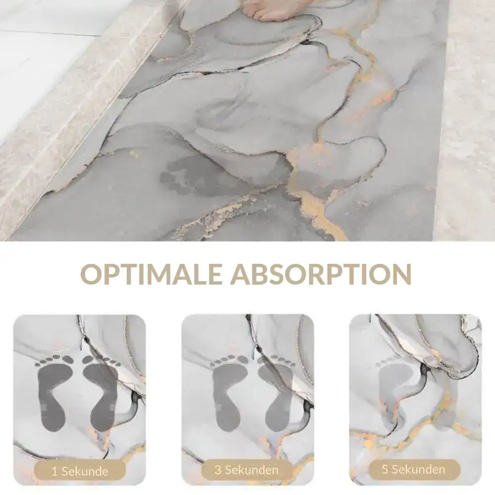 Badteppich Marmor mit optimaler Absorptionsleistung, schnelles Trocknen nach dem Duschen.