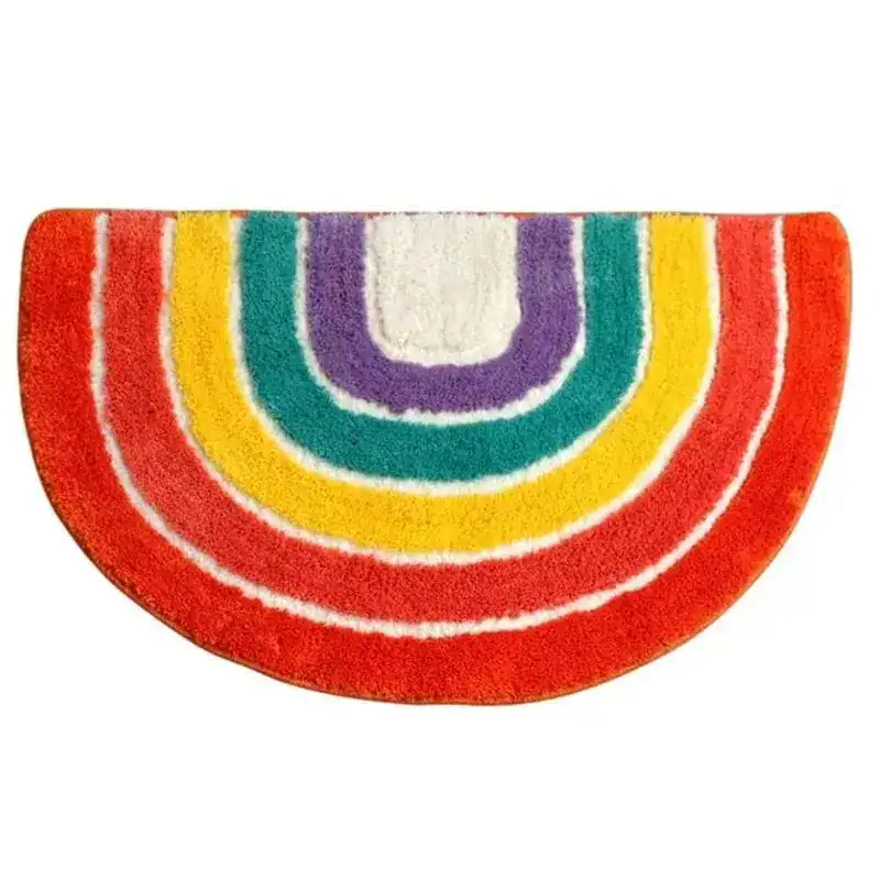 Mehrfarbiger Badteppich mit Regenbogenmuster, weicher Hochflor für Badezimmer.