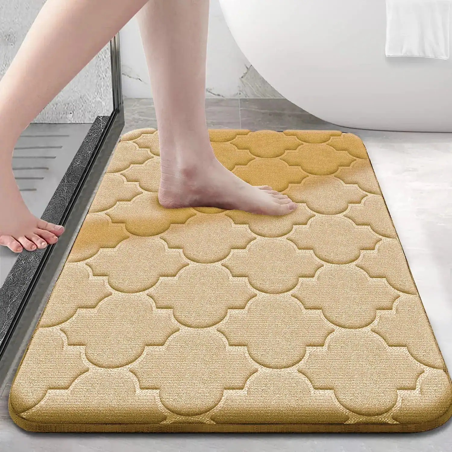 Komfort Badematte Memory in Beigetönen mit geometrischem Muster, ideal für Dusche oder Bad.