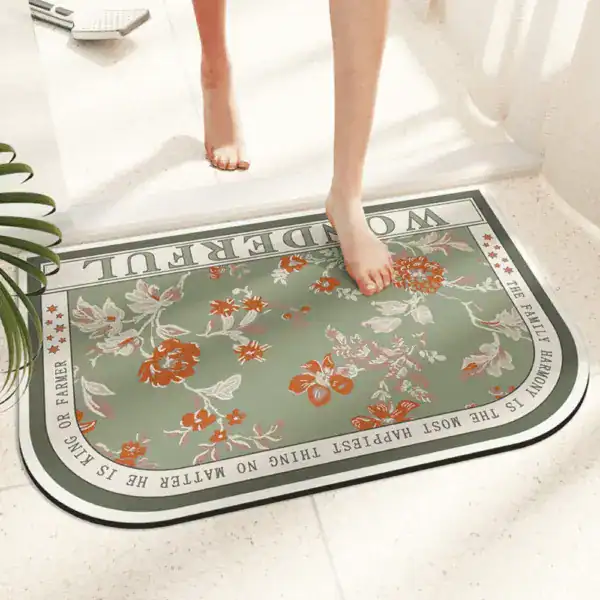 Badteppich Orchidee mit floraler Motivierung und inspirierendem Spruch, ideal für Badezimmer.