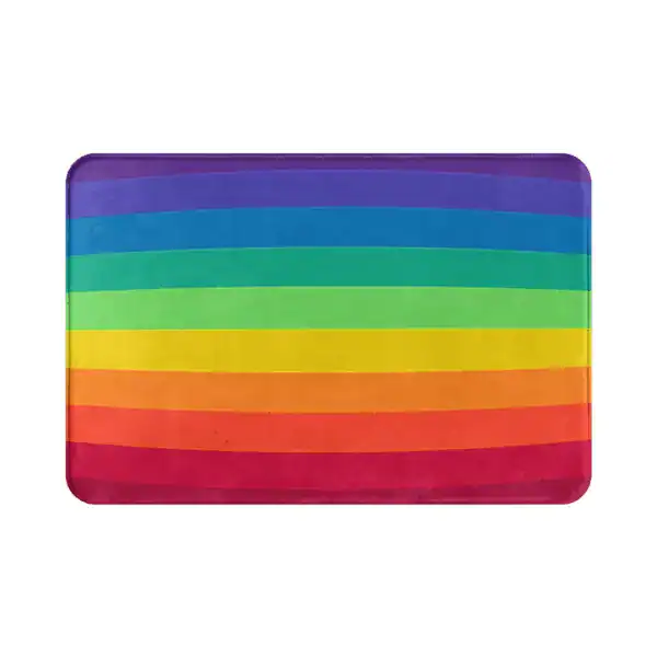 Regenbogen-Badteppich mit bunten Streifen für Badezimmer.