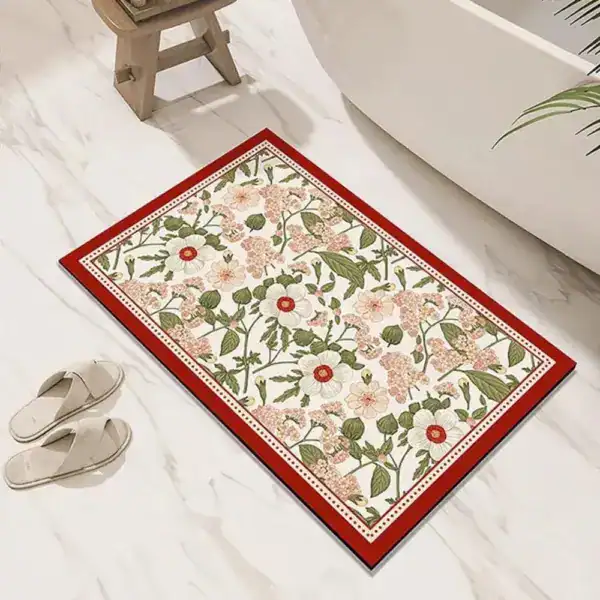Badteppich mit Rosenmuster, floraler Design, Badematte für Badezimmer.