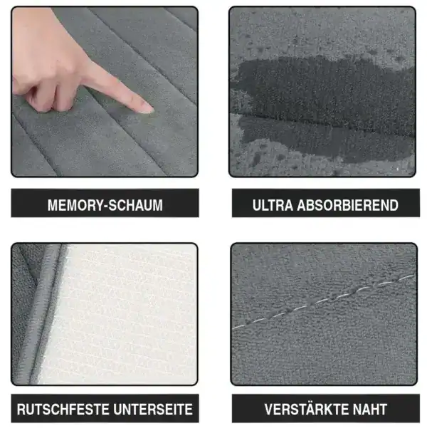 Rutschfester Badteppich mit Formgedächtnis, ultraabsorbierend und verstärkter Naht.