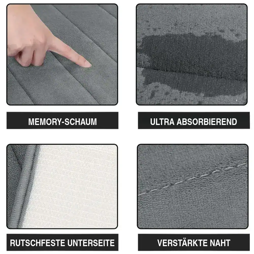Rutschfester Badteppich mit Formgedächtnis, ultraabsorbierend und verstärkter Naht.