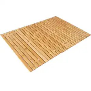 Bamboovorleger für Bad, natürlicher Holzvorleger mit geraden Streifen.