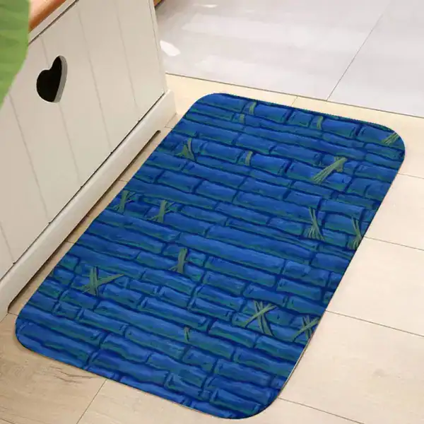 Bambus Badezimmermatte mit blauem Muster, rutschfest und strapazierfähig für Bad und Duschbereich.