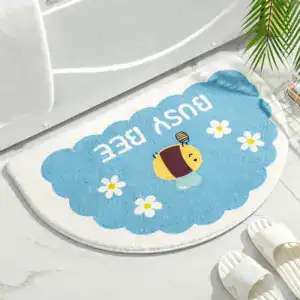 Kinderschuhe Badematte mit Bienenmotiv und Blumen, halbrund, für Bad oder Dusche.