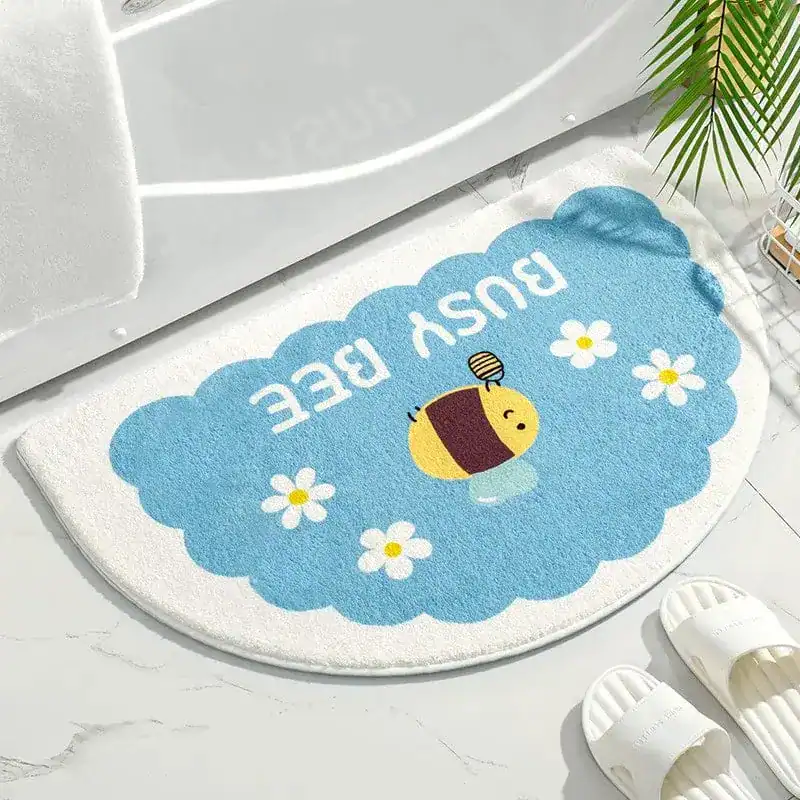 Kinderschuhe Badematte mit Bienenmotiv und Blumen, halbrund, für Bad oder Dusche.
