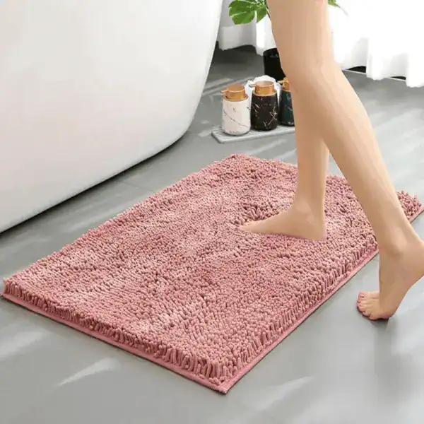 Chenille Badteppich Waschbar in Rosa, weicher Fußbodenmatte für Badezimmer.