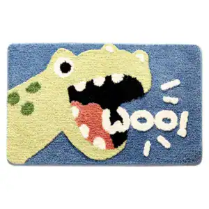 Coole Badematte mit Dinosaurier-Motiv, blau-grün, für Kinderbad.