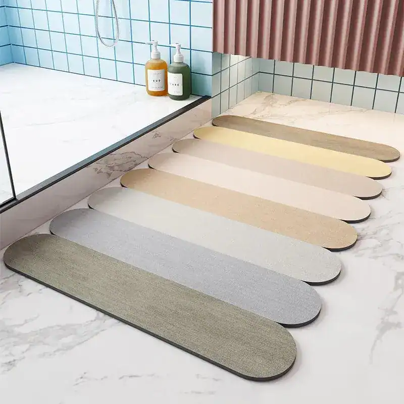 Diatomit Badematte in verschiedenen Farben für moderne Badezimmer.