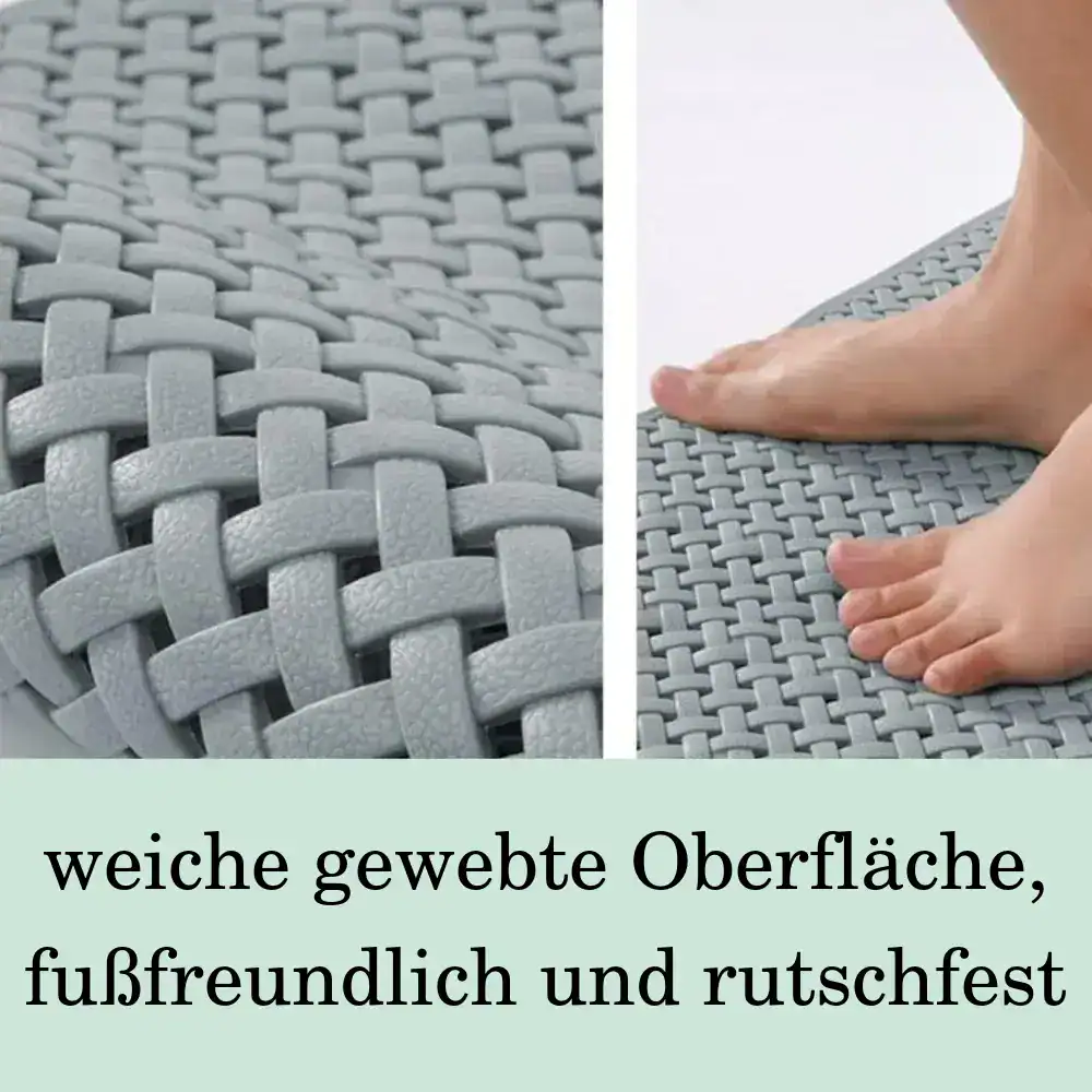 Kleine Duschmatte mit geflochtenem Oberflächenmuster, weich und rutschfest für den Badewannenbereich.