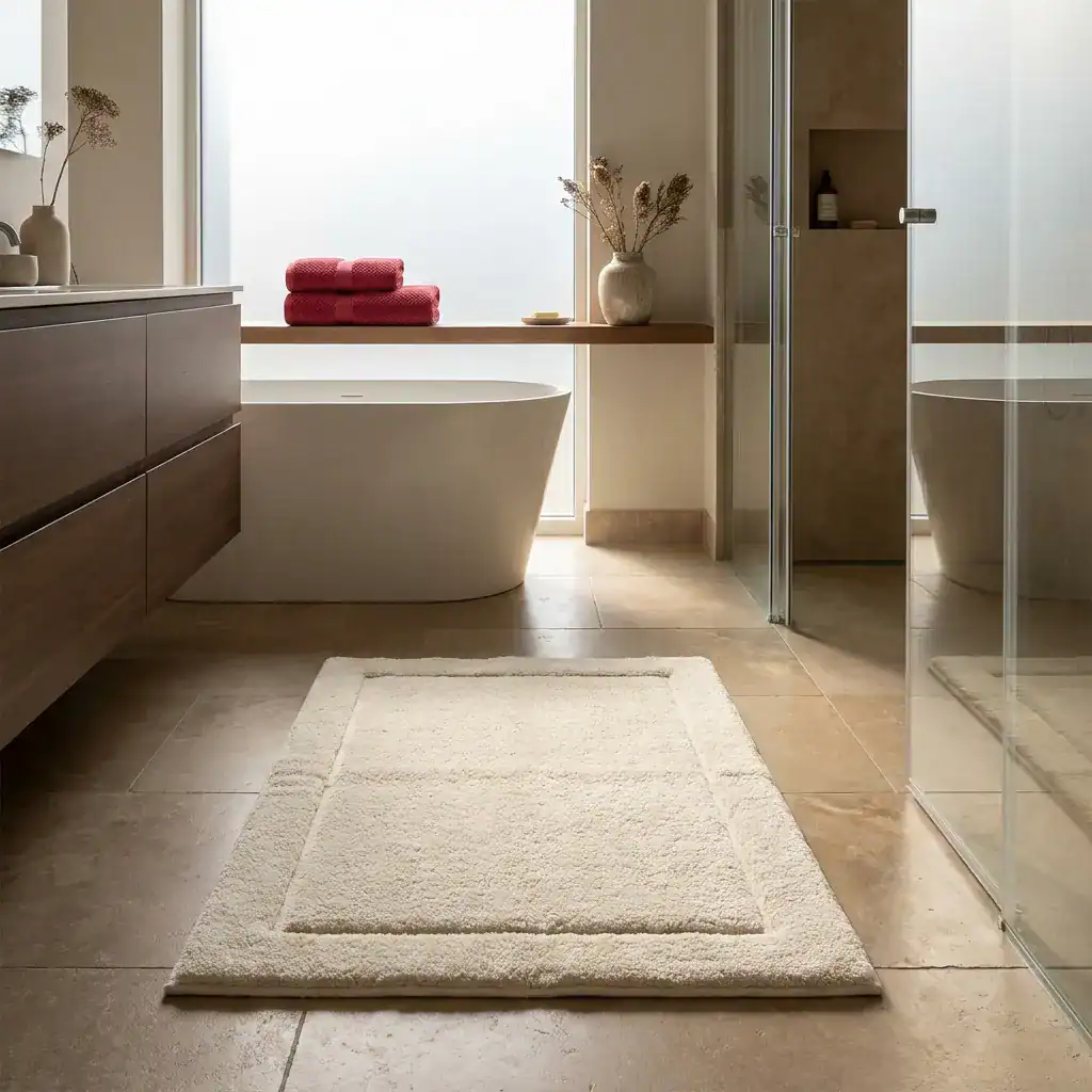 Komfort Badematte in Creme, weich und flauschig für stilvolle Badezimmer.
