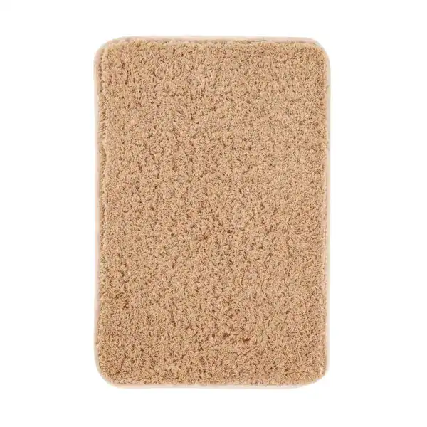 Mikrofaser Badteppich in Beige, weicher Hochflor für Komfort und Trocknung.