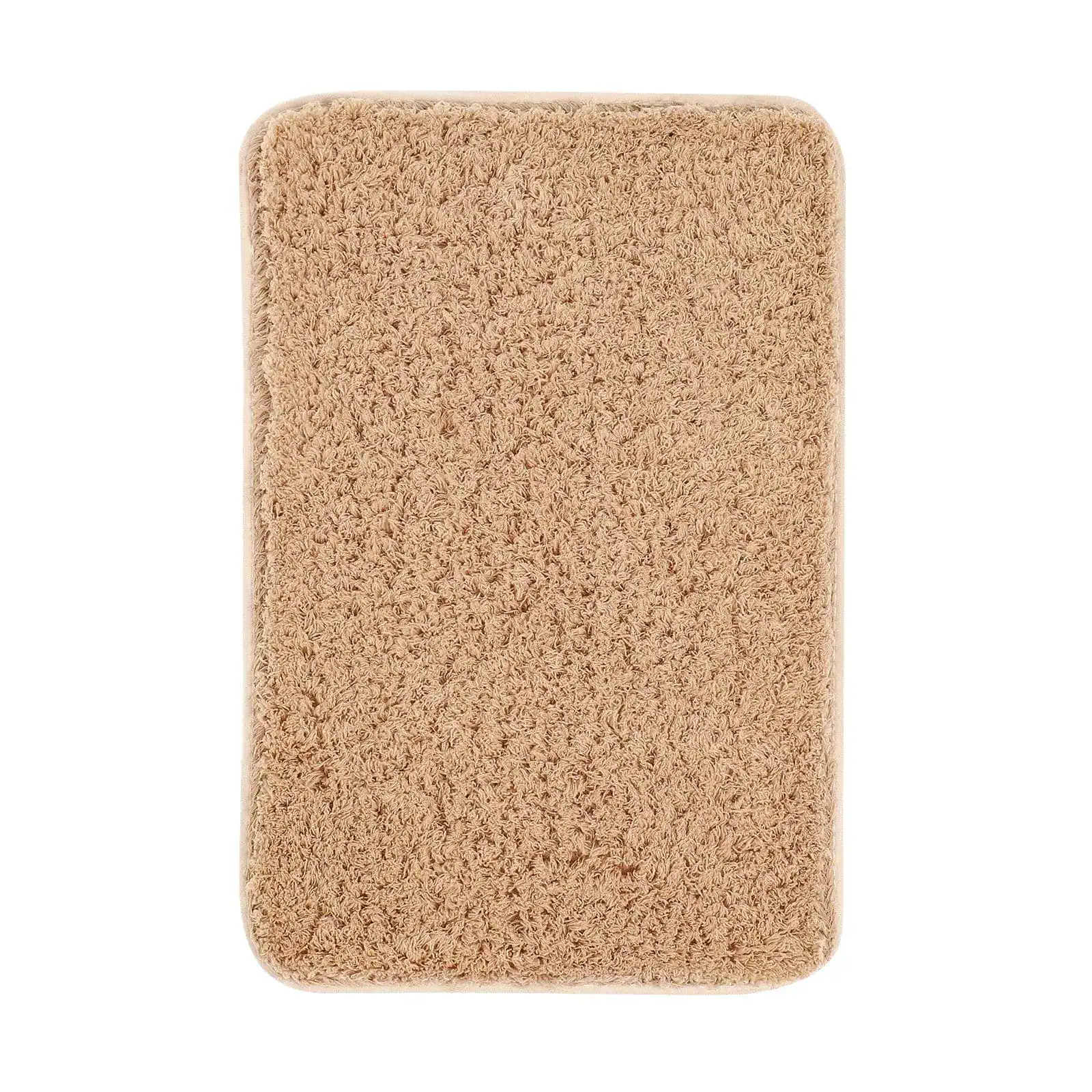 Mikrofaser Badteppich in Beige, weicher Hochflor für Komfort und Trocknung.
