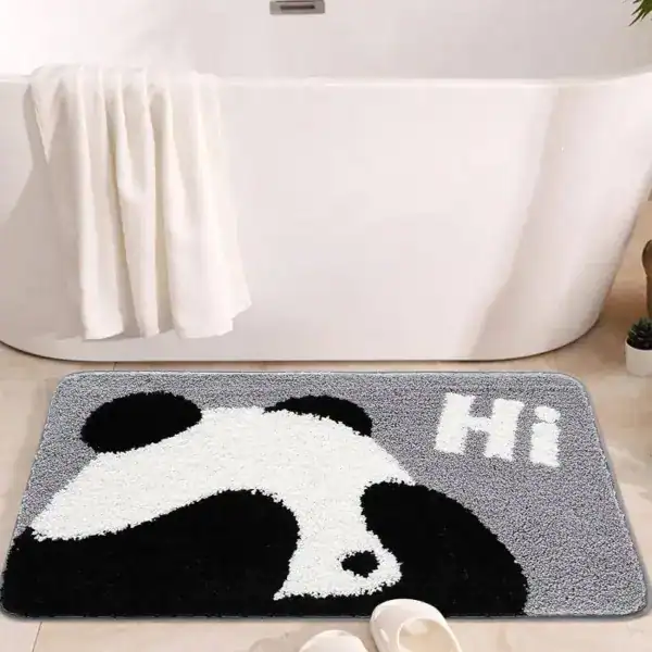 Panda Badezimmerteppich mit 'Hi'-Aufschrift, flauschig, Badematte für Dusch- und Badewannenbereich.