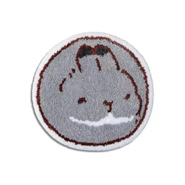 Runder Badteppich mit Hasenmotiv, grau-braun, weicher Hochflor-Teppich für Badezimmer.